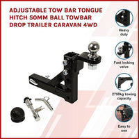 Adjustable Tow Bar Tongue Hitch 50mm Ball Towbar Drop Trailer Caravan 4WD Tools Kings Warehouse 