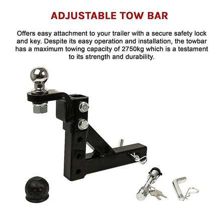 Adjustable Tow Bar Tongue Hitch 50mm Ball Towbar Drop Trailer Caravan 4WD Tools Kings Warehouse 
