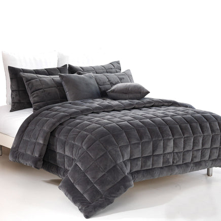 Alastairs Augusta Faux Mink Quilt / Comforter Set Charcoal King Home & Garden Kings Warehouse 
