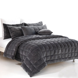 Alastairs Augusta Faux Mink Quilt / Comforter Set Charcoal Queen Home & Garden Kings Warehouse 