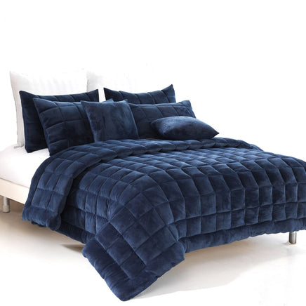 Alastairs Augusta Faux Mink Quilt / Comforter Set Navy Single Home & Garden Kings Warehouse 