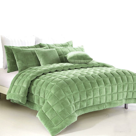 Alastairs Augusta Faux Mink Quilt / Comforter Set Sage Queen Home & Garden Kings Warehouse 