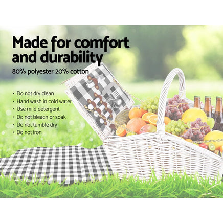 Alfresco 2 Person Picnic Basket Set Insulated Blanket Bag Outdoor Recreation Kings Warehouse 
