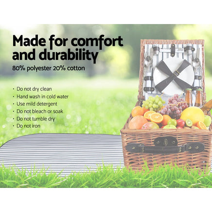 Alfresco 2 Person Picnic Basket Set Vintage Outdoor Baskets Insulated Blanket Outdoor Recreation Kings Warehouse 
