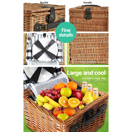Alfresco 2 Person Picnic Basket Set Vintage Outdoor Baskets Insulated Blanket Outdoor Recreation Kings Warehouse 