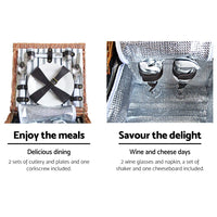 Alfresco 2 Person Picnic Basket Set Vintage Outdoor Baskets Insulated Blanket Outdoor Recreation Kings Warehouse 