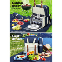 Alfresco 4 Person Picnic Basket Set Backpack Bag Insulated Blue Outdoor Recreation Kings Warehouse 