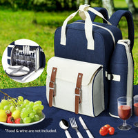 Alfresco 4 Person Picnic Basket Set Backpack Bag Insulated Blue Outdoor Recreation Kings Warehouse 