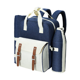 Alfresco 4 Person Picnic Basket Set Backpack Bag Insulated Blue Outdoor Recreation Kings Warehouse 