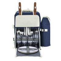 Alfresco 4 Person Picnic Basket Set Backpack Bag Insulated Blue Outdoor Recreation Kings Warehouse 