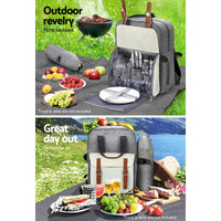 Alfresco 4 Person Picnic Basket Set Backpack Bag Insulated Grey Outdoor Recreation Kings Warehouse 