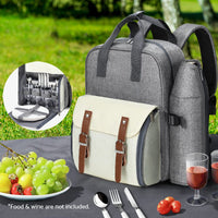 Alfresco 4 Person Picnic Basket Set Backpack Bag Insulated Grey Outdoor Recreation Kings Warehouse 