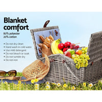 Alfresco 4 Person Picnic Basket Set Baskets Insulated Blanket Bag Outdoor Recreation Kings Warehouse 