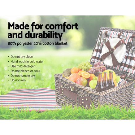 Alfresco 4 Person Picnic Basket Set Insulated Blanket Bag Outdoor Recreation Kings Warehouse 