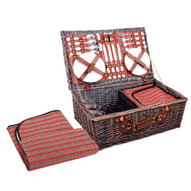Alfresco 4 Person Picnic Basket Set Insulated Blanket Bag Red Outdoor Recreation Kings Warehouse 