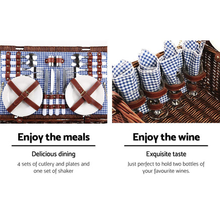 Alfresco 4 Person Picnic Basket Set Insulated Blanket Storage Bag Outdoor Recreation Kings Warehouse 