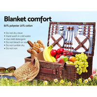 Alfresco 4 Person Picnic Basket Set Insulated Blanket Storage Bag Outdoor Recreation Kings Warehouse 