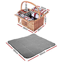 Alfresco 4 Person Picnic Basket Set Insulated Outdoor Blanket Bag Outdoor Recreation Kings Warehouse 