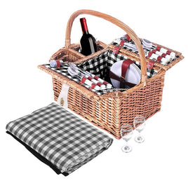 Alfresco 4 Person Picnic Basket Set Insulated Outdoor Blanket Bag Outdoor Recreation Kings Warehouse