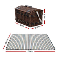 Alfresco 4 Person Picnic Basket Set Insulated Storage Blanket Outdoor Recreation Kings Warehouse 