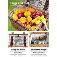 Alfresco 4 Person Picnic Basket Set Storage Blanket Outdoor Recreation Kings Warehouse 