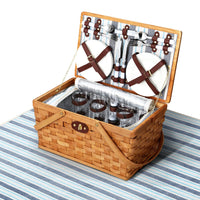 Alfresco 4 Person Picnic Basket Set Wooden Blanket Bag Insulated Outdoor Recreation Kings Warehouse 
