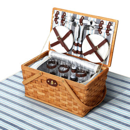 Alfresco 4 Person Picnic Basket Set Wooden Blanket Bag Insulated Outdoor Recreation Kings Warehouse 