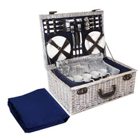 Alfresco 6 Person Picnic Basket Set Cooler Bag Insulated Blanket Plates Navy Outdoor Recreation Kings Warehouse 