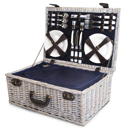 Alfresco 6 Person Picnic Basket Set Cooler Bag Insulated Blanket Plates Navy Outdoor Recreation Kings Warehouse 