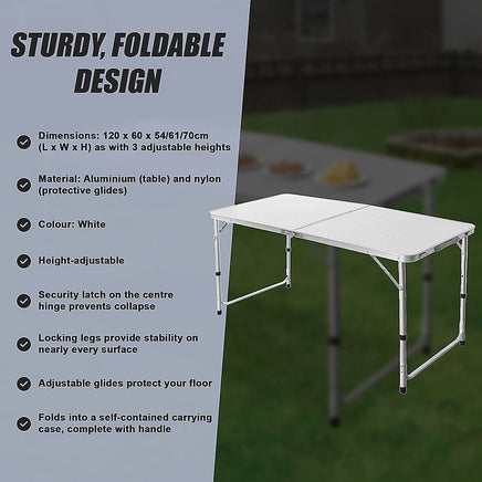 Aluminium Folding Table 120cm Portable Indoor Outdoor Picnic Party Camping Tables Furniture Kings Warehouse 