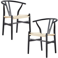 Anemone Set of 2 Wishbone Dining Chair Beech Timber Replica Hans Wenger - Black dining Kings Warehouse 