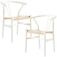 Anemone Set of 2 Wishbone Dining Chair Beech Timber Replica Hans Wenger - White dining Kings Warehouse 