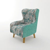 Armchair High back Lounge Accent Chair Designer Printed Fabric Upholstery with Wooden Leg Furniture Kings Warehouse 