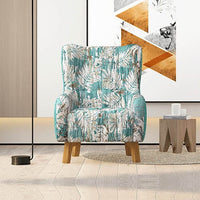 Armchair High back Lounge Accent Chair Designer Printed Fabric Upholstery with Wooden Leg Furniture Kings Warehouse 