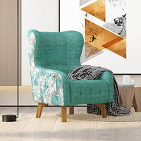 Armchair High back Lounge Accent Chair Designer Printed Fabric with Wooden Leg Furniture Kings Warehouse 