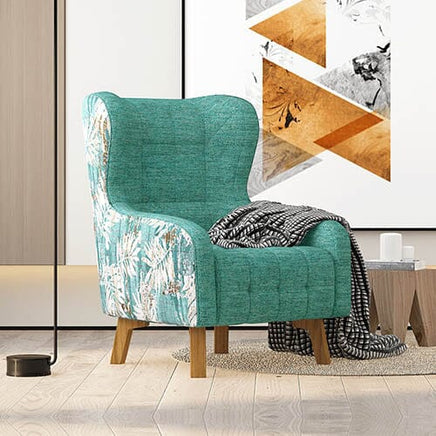 Armchair High back Lounge Accent Chair Designer Printed Fabric with Wooden Leg Furniture Kings Warehouse 