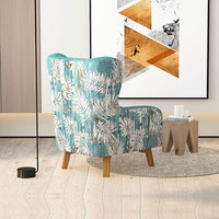 Armchair High back Lounge Accent Chair Designer Printed Fabric with Wooden Leg Furniture Kings Warehouse 