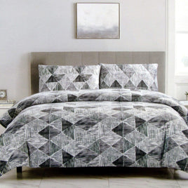 Artex Charcoal Black Avery Lines Pattern Printed Microfiber Polyester Quilt Cover Set Queen Home & Garden Kings Warehouse 