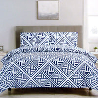 Artex Navy Enzi Geometric Pattern Printed Microfiber Polyester Quilt Cover Set Queen Home & Garden Kings Warehouse 