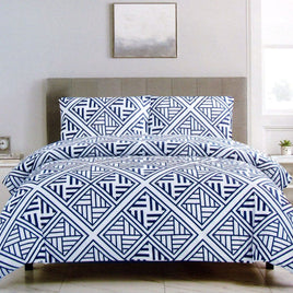 Artex Navy Enzi Geometric Pattern Printed Microfiber Polyester Quilt Cover Set Queen Home & Garden Kings Warehouse 