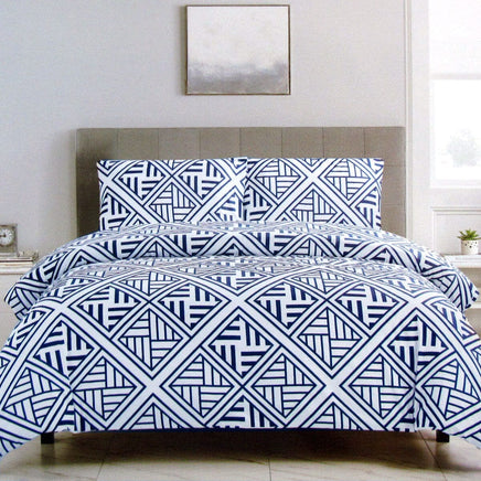 Artex Navy Enzi Geometric Pattern Printed Microfiber Polyester Quilt Cover Set Queen Home & Garden Kings Warehouse 