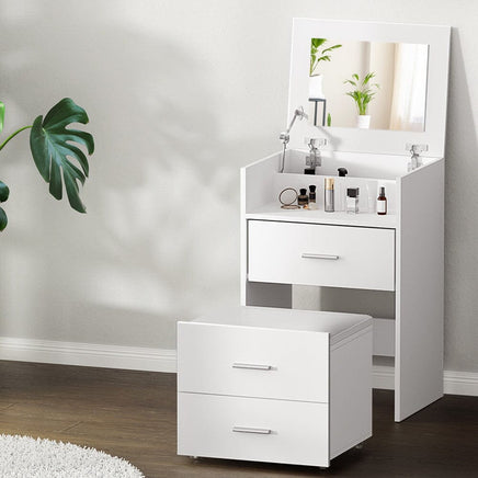 Artiss 2-in-1 Dressing Table Stool Set Bedside Table White Furniture Kings Warehouse 