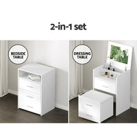 Artiss 2-in-1 Dressing Table Stool Set Bedside Table White Furniture Kings Warehouse 