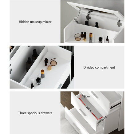 Artiss 2-in-1 Dressing Table Stool Set Bedside Table White Furniture Kings Warehouse 