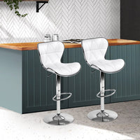 Artiss 2x Bar Stools Gas Lift Leather Seat White Furniture Kings Warehouse 