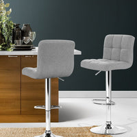 Artiss 2x Bar Stools Kitchen Dining Chairs Counter Stool Gas Lift Fabric Grey Furniture Kings Warehouse 