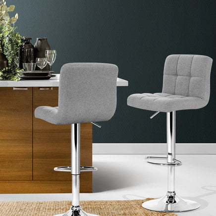 Artiss 2x Bar Stools Kitchen Dining Chairs Counter Stool Gas Lift Fabric Grey Furniture Kings Warehouse 