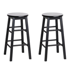 Artiss 2x Bar Stools Round Chairs Wooden Black Furniture Kings Warehouse 