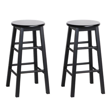 Artiss 2x Bar Stools Round Chairs Wooden Black Furniture Kings Warehouse 