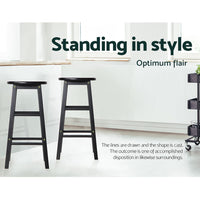 Artiss 2x Bar Stools Round Chairs Wooden Black Furniture Kings Warehouse 
